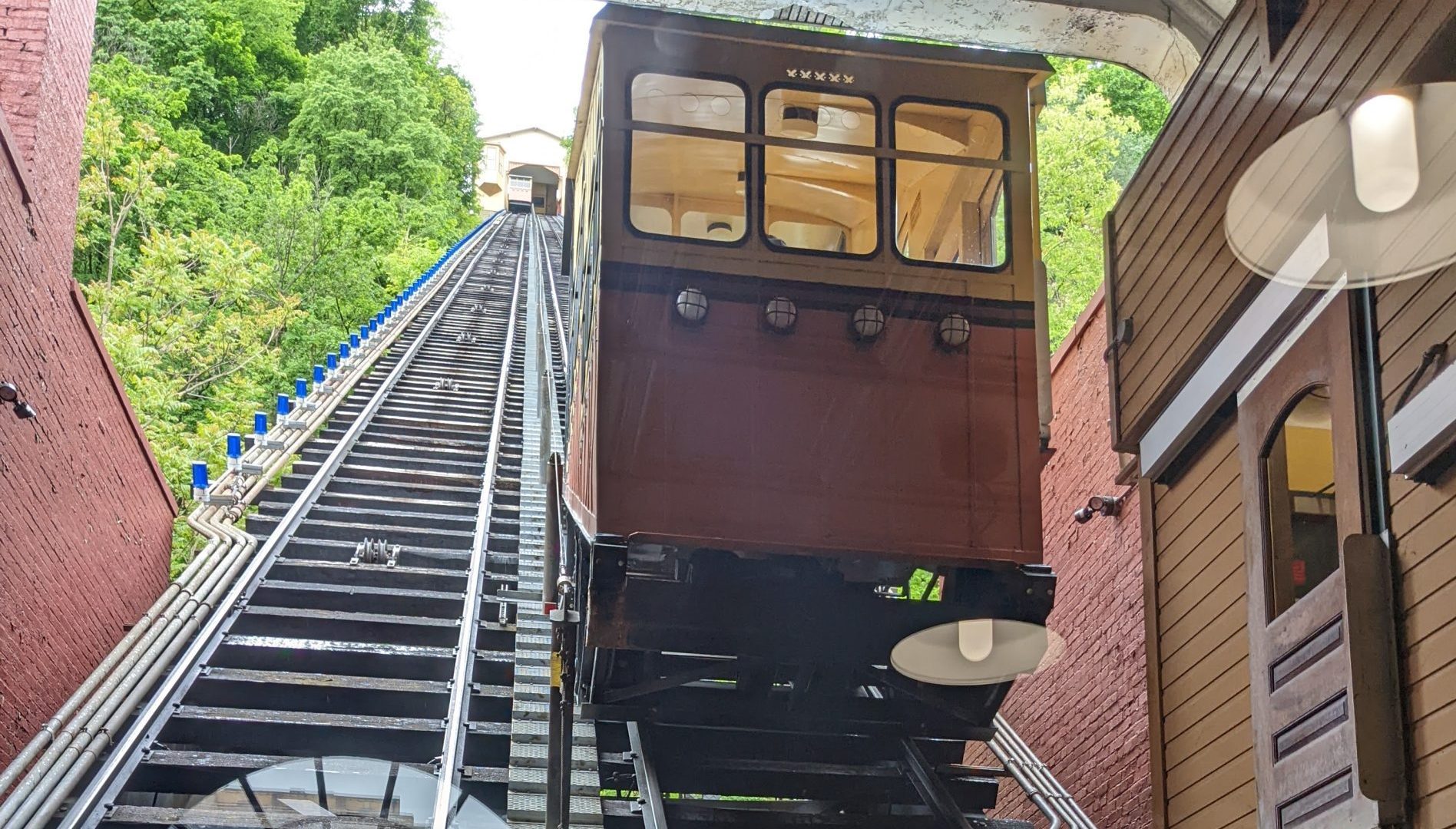 The funicular heading down in Pittsburgh